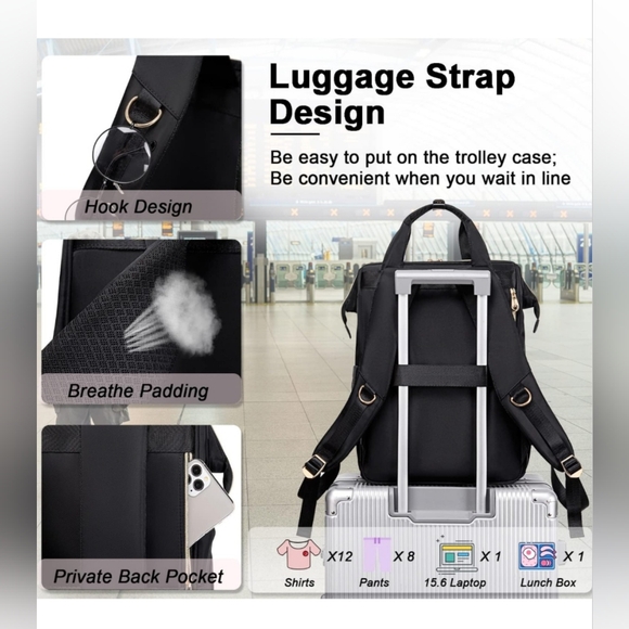 Women's Black Multi Compartment Backpack - Picture 4 of 12